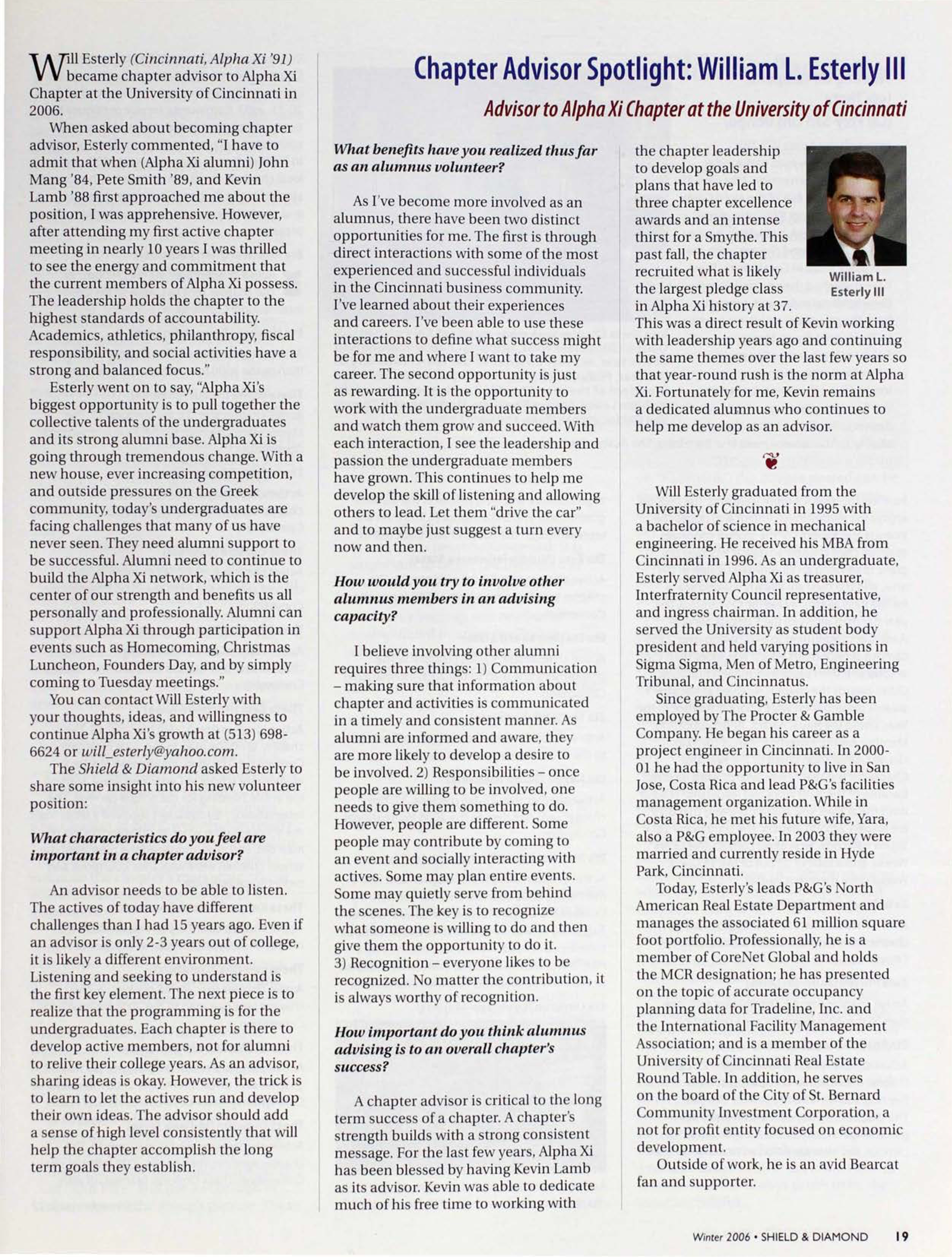 Chapter Advisor Spotlight: William L. Esterly III